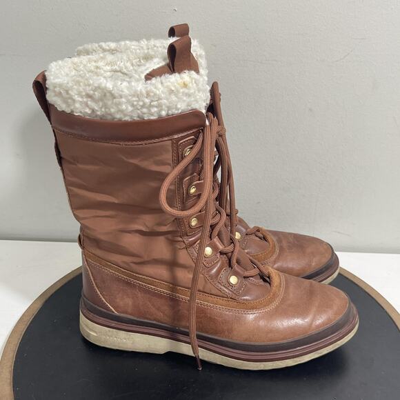 Cole Haan Waterproof Boots Womens Size 7B Sherpa Leather Winter Lace Up Shoes - Picture 1 of 11
